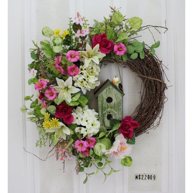 Spring Wreath Artificial Rose Flower Wreath for Front Door 22 inch fashion